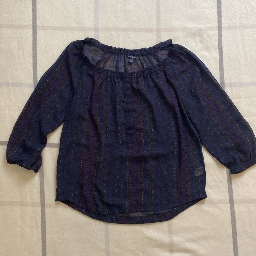 AEO Boho Blouse Semi Sheer 3/4 Sleeve Size Small Petite